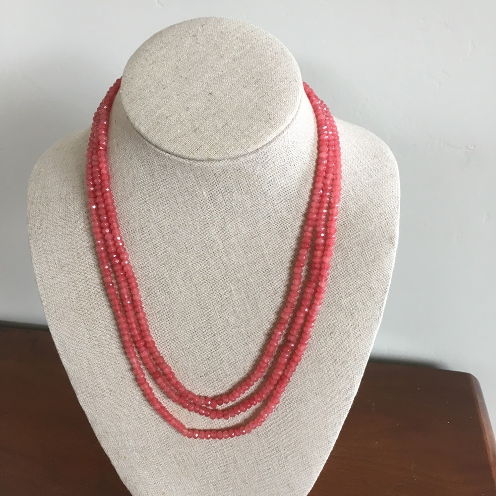 Triple Strand Morganite necklace.